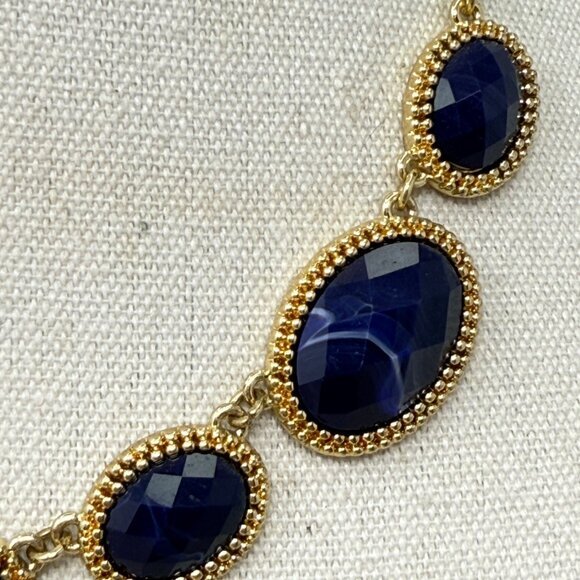 Monet Georgian Collet‎ Necklace Blue Faceted Anna Wintour Gold-Tone Marked - Picture 2 of 8